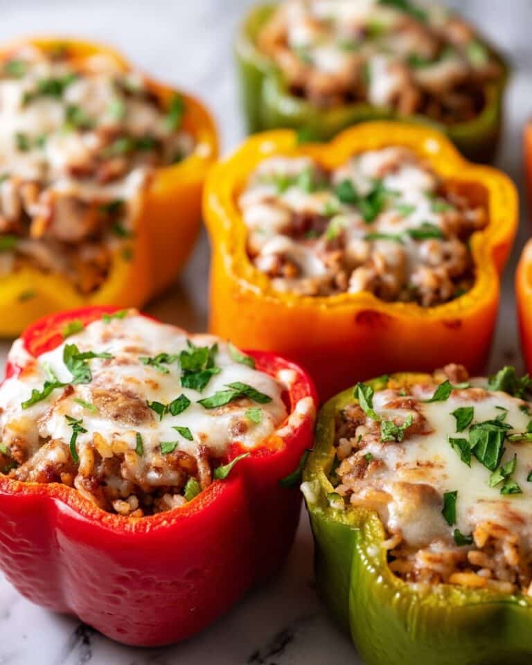 Stuffed Bell Peppers with Ground Beef, Rice, and Monterey Jack Recipe