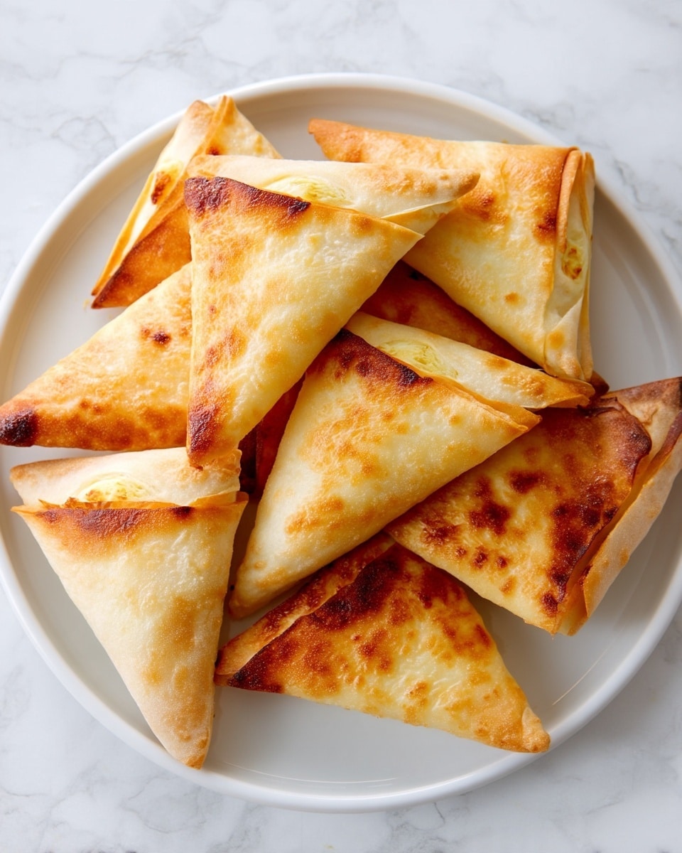 A white plate is filled with multiple golden-brown triangular pastries, each with a crispy, slightly blistered texture and some darker brown edges. One pastry rests alone on a white marbled surface nearby. In the upper left corner, there is a small black bowl containing white coarse salt. The overall scene is bright with soft, natural lighting that highlights the warm tones of the pastries. photo taken with an iphone --ar 4:5 --v 7